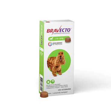 Bravecto Antipulgas e Carrapatos 10 kg a 20 kg Cães 500mg 1 comprimido