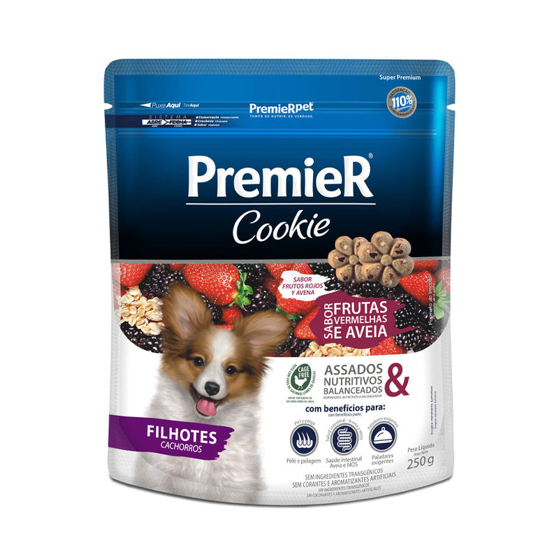 Biscoito Premier Cookie para Cães Filhotes Sabor Frutas Vermelhas e Aveia 250g