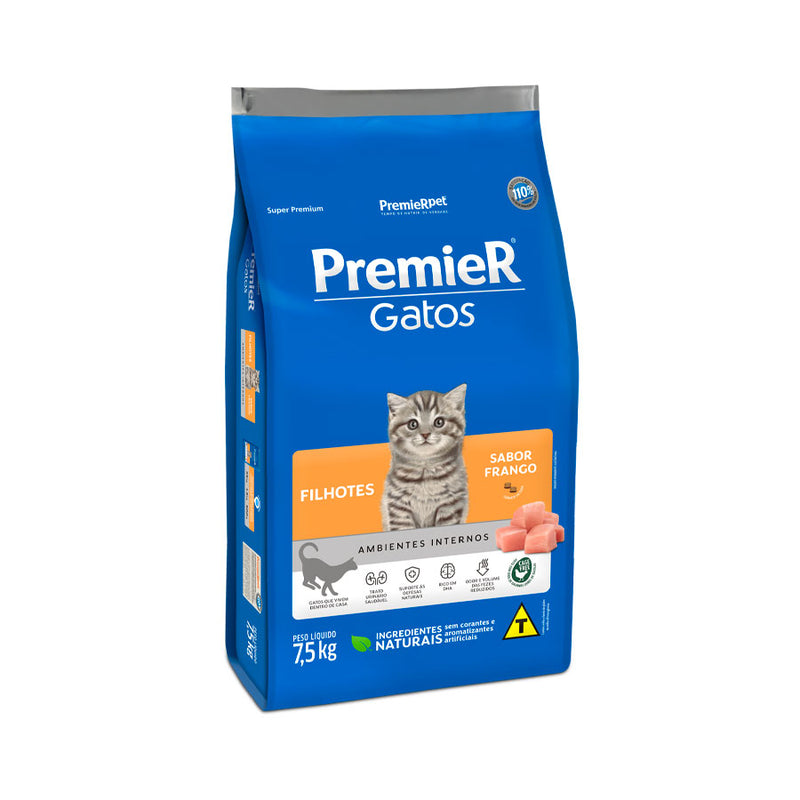 Ração Premier Ambientes Internos para Gatos Filhotes Sabor Frango 7,5kg