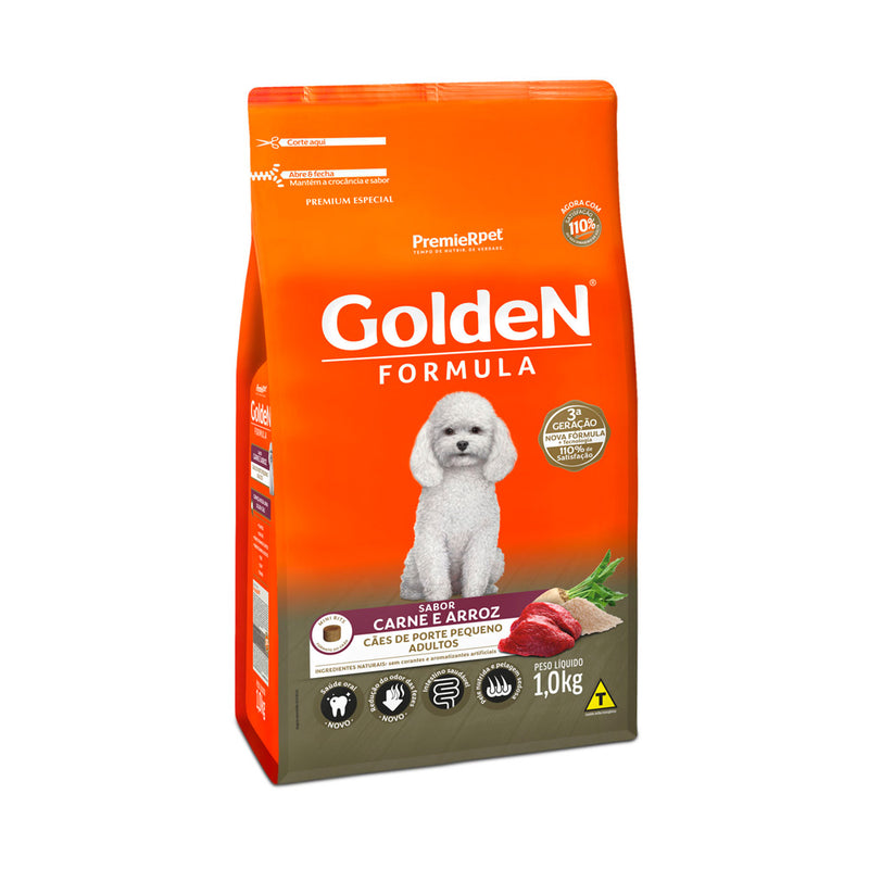 Ração Golden Fórmula Mini Bits Para Cães Adultos de Porte Pequeno Sabor Carne e Arroz