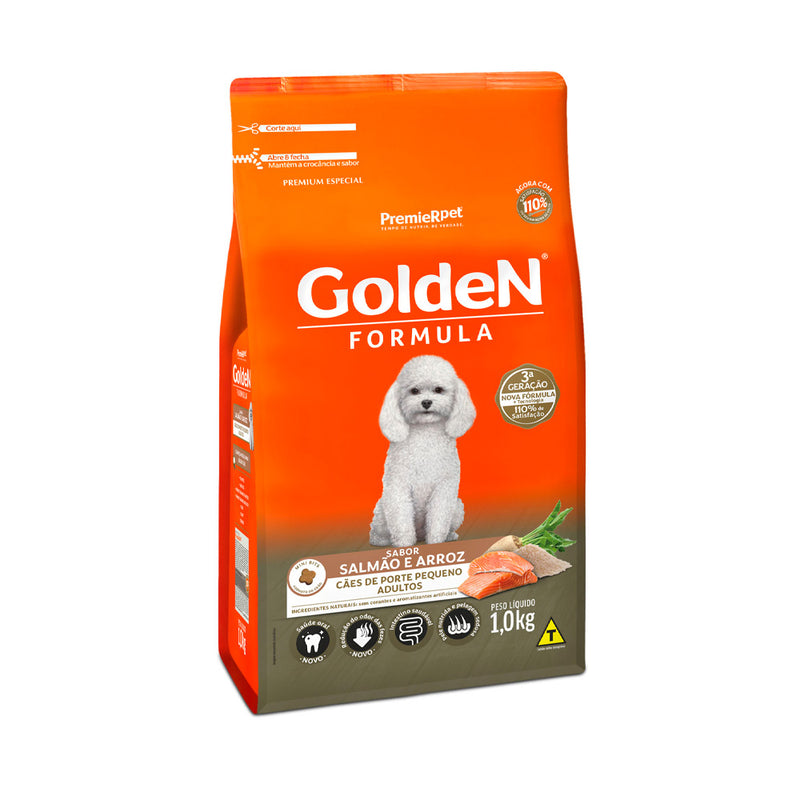 Ração Golden Fórmula Mini Bits para Cães Adultos de Porte Pequeno Sabor Salmão e Arroz