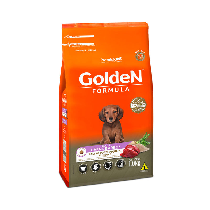 Ração Golden Fórmula Mini Bits para Cães Filhotes de Porte Pequeno Sabor Carne e Arroz