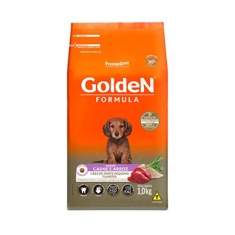 Ração Golden Fórmula Mini Bits para Cães Filhotes de Porte Pequeno Sabor Carne e Arroz