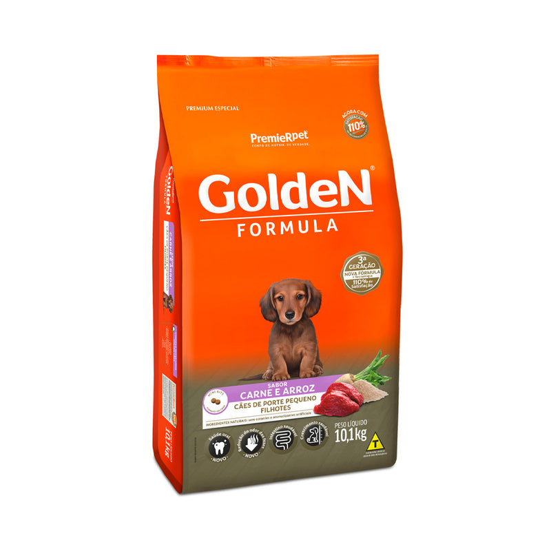 Ração Golden Fórmula Mini Bits para Cães Filhotes de Porte Pequeno Sabor Carne e Arroz 10kg