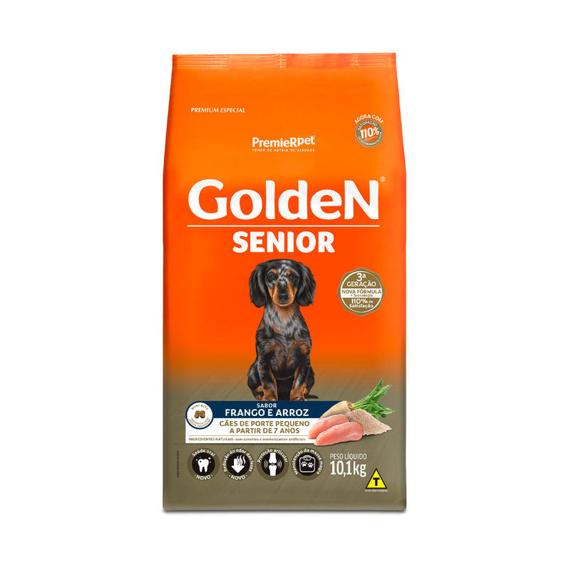 Ração Golden Sênior Mini Bits Frango e Arroz para Cães Adultos 7+ Anos de Raças Pequenas