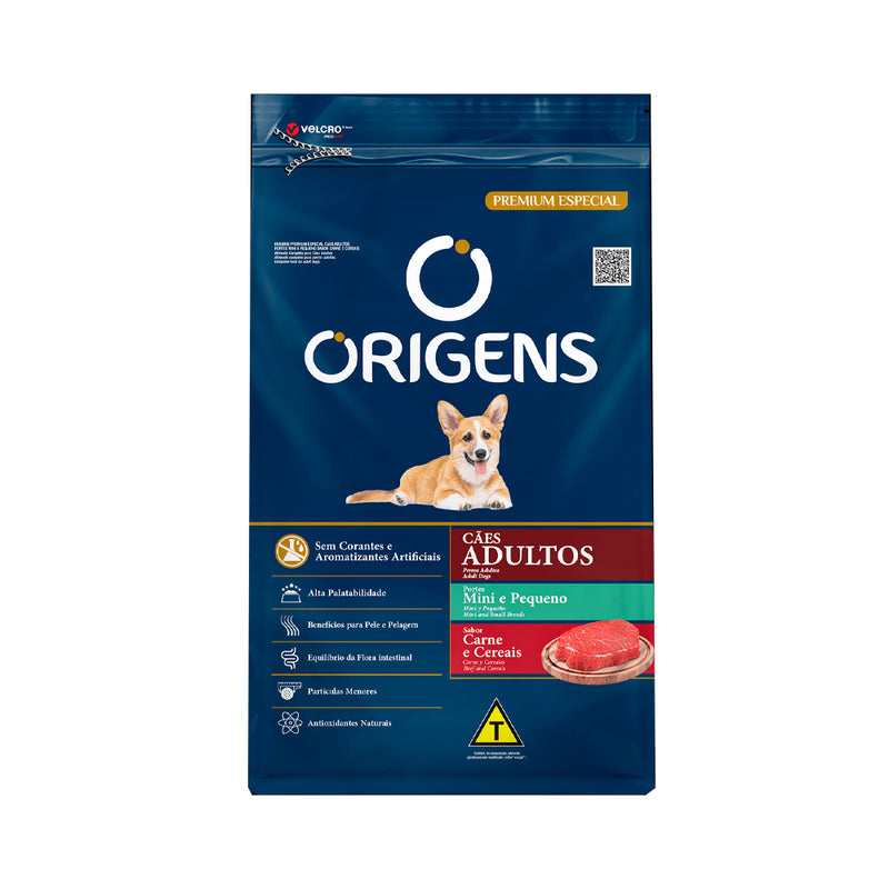 Ração Origens para Cães Adultos de Porte Mini e Pequeno Sabor Carne e Cereais 10,1 e 15kg