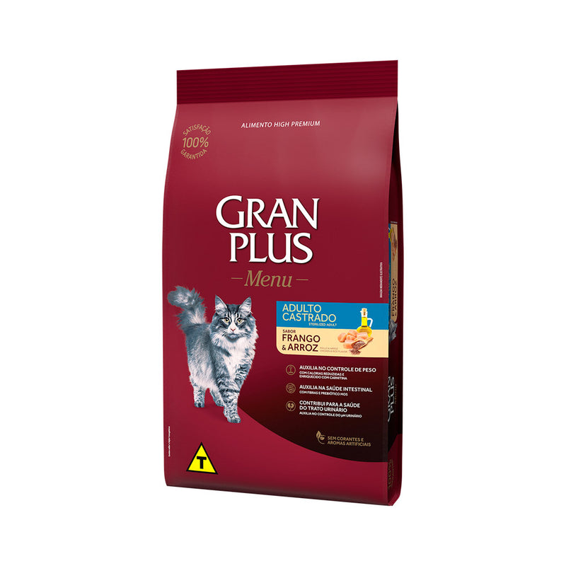 Ração GranPlus para Gatos Adultos Castrados Frango e Arroz 10,1kg