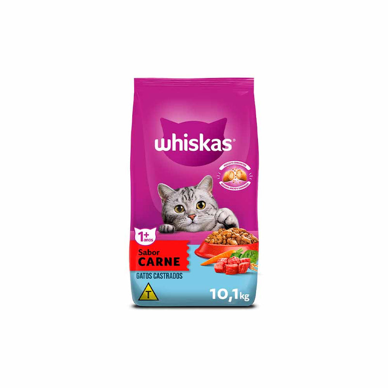 Ração Whiskas para Gatos Adultos Castrados Sabor Carne 10,1kg