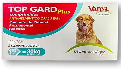 Vermífugo Top Gard Plus Para Cães Até 30Kg 2 Comprimidos