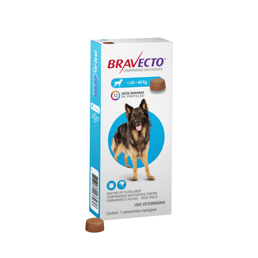 Bravecto Antipulgas e Carrapatos 20 a 40 kg Cães 1000mg 1 comprimido