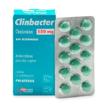 Clinbacter 150mg Antimicrobiano para Cães e Gatos 14 comprimidos