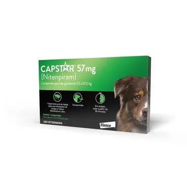 Capstar 57mg: antipulgas para cães de 11,4 a 57 kg 1 comprimido