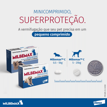 Vermífugo Milbemax C Cães até 5kg 2 comprimidos