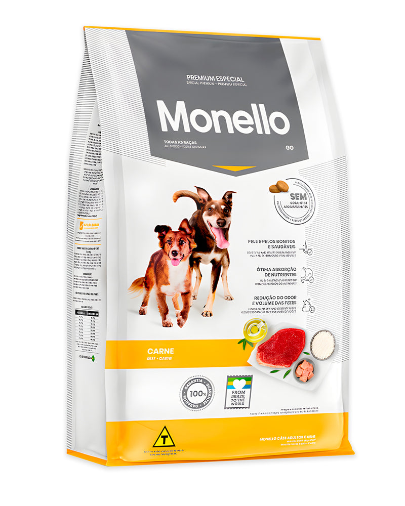 Ração Monello GO para Cães Adultos de Porte Médio e Grande Sabor Carne 15kg