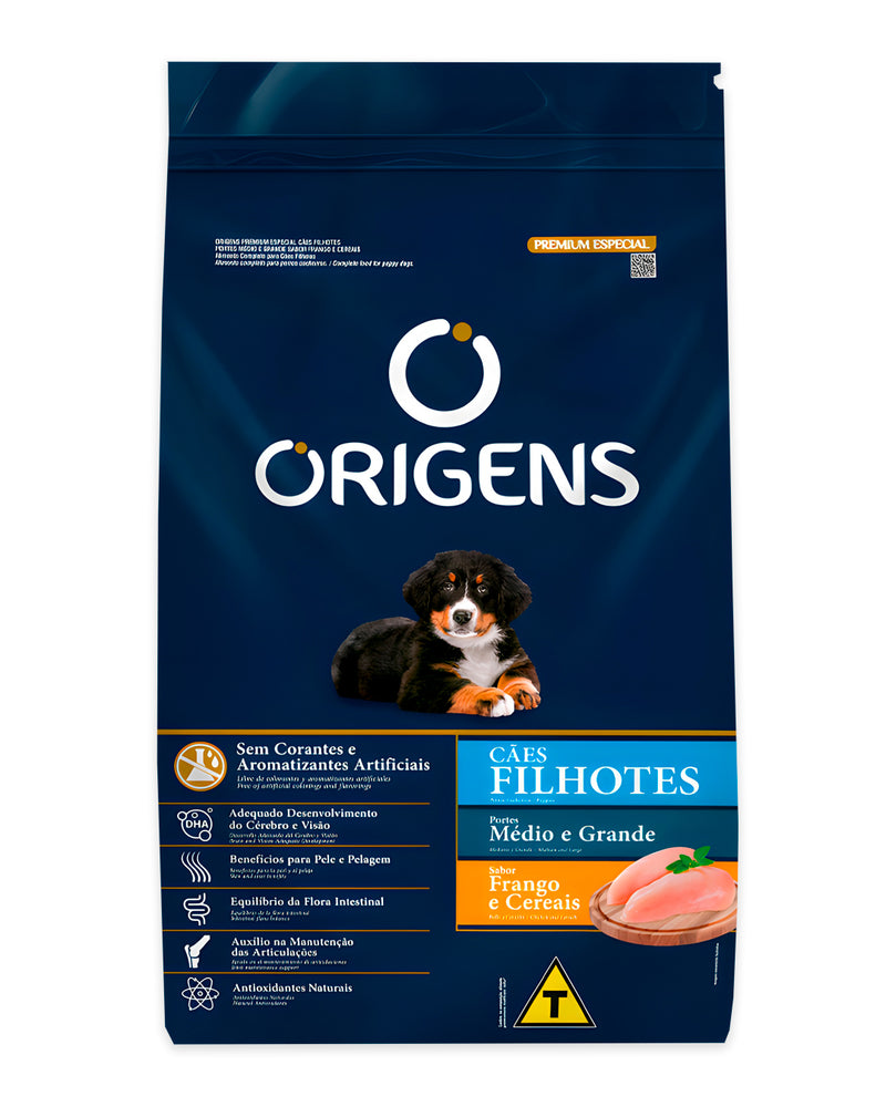 Ração Origens Cães Filhotes Médio e Grande Frango e Cereais 15kg