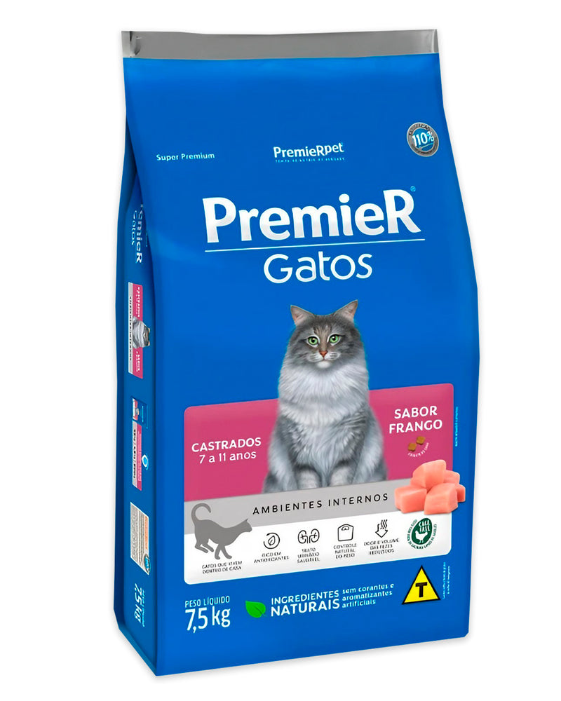 Ração Premier para Gatos Castrados de 7 a 11 anos Sabor Frango 7,5kg